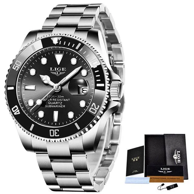 New LIGE Mens Watches Fashion Business Waterproof Quartz