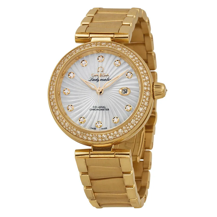 Omega De Ville Ladymatic Mother of Pearl Dial 18kt Yellow Gold Diamond Ladies Watch 42565342055002 425.65.34.20.55.002