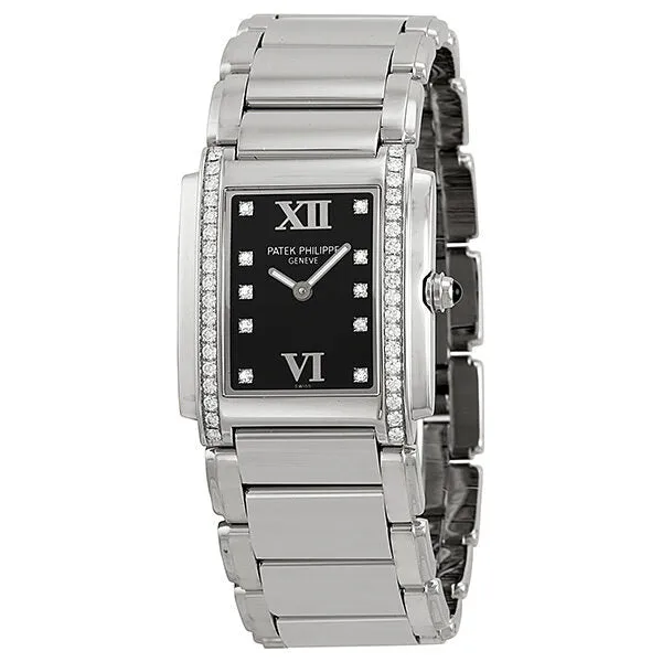 Patek Philippe Twenty-4 Black Dial Steel Diamond Ladies Watch 4910-10A-001 4910/10A-001