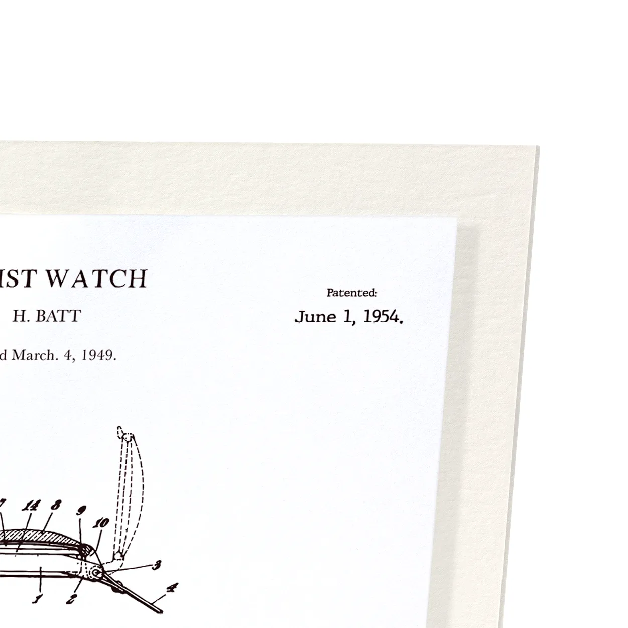 Patent of wristwatch (1954) (Pack of 2 prints)