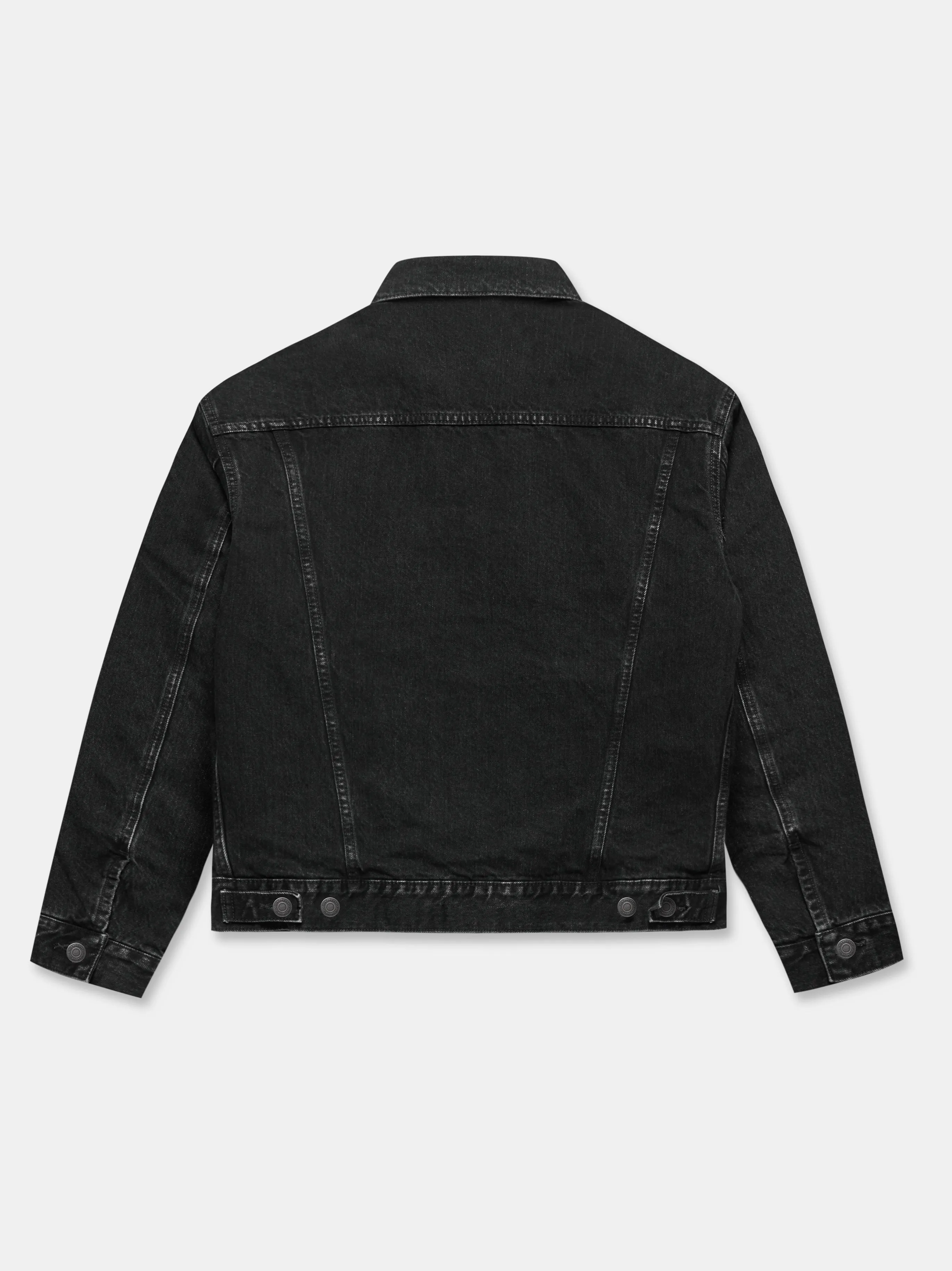 QUILTED DENIM LINER JACKET IN BLACK ACID RINSE