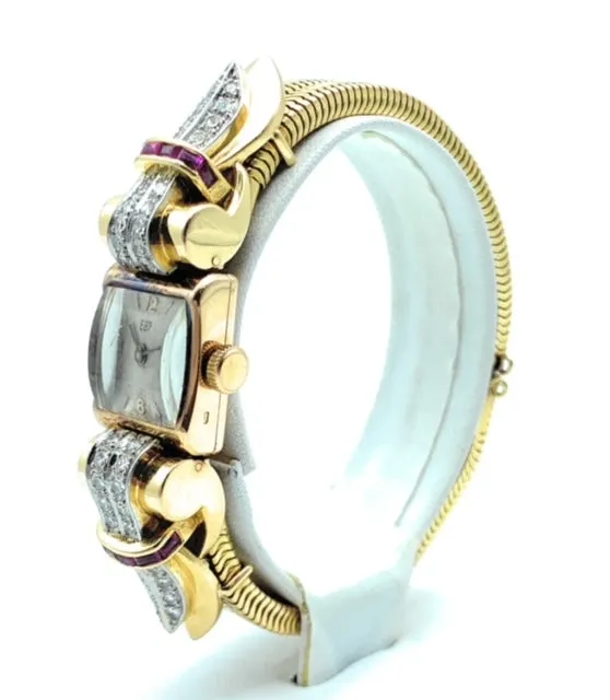 Retro EBEL Fab Suisse 18K Yellow Gold, Ruby & Diamond Ladies Watch