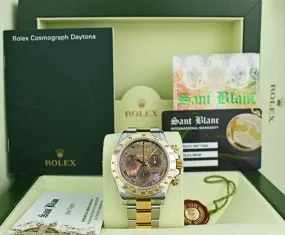 ROLEX 18kt Gold & Stainless Steel Daytona Tahitian MOP Roman Dial Model 116523