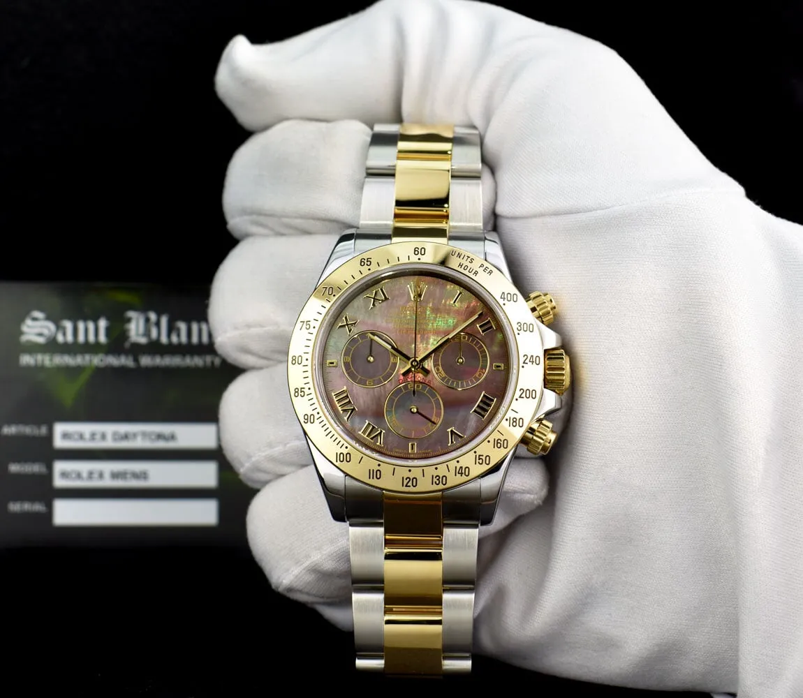 ROLEX 18kt Gold & Stainless Steel Daytona Tahitian MOP Roman Dial Model 116523