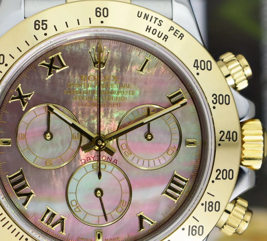 ROLEX 18kt Gold & Stainless Steel Daytona Tahitian MOP Roman Dial Model 116523