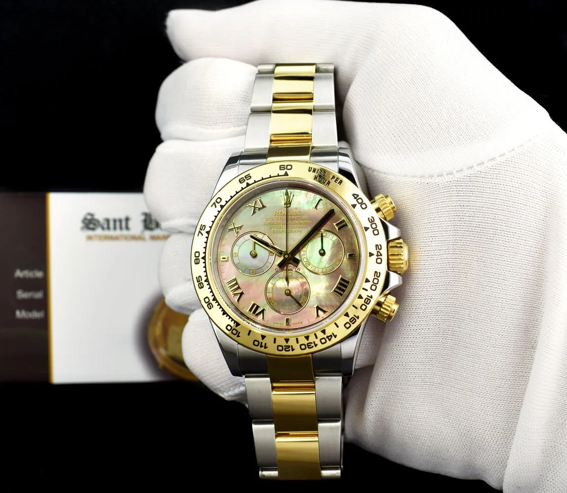 ROLEX 18kt Gold & Stainless Steel Daytona Tahitian Mother of Pearl Roman Model 116503