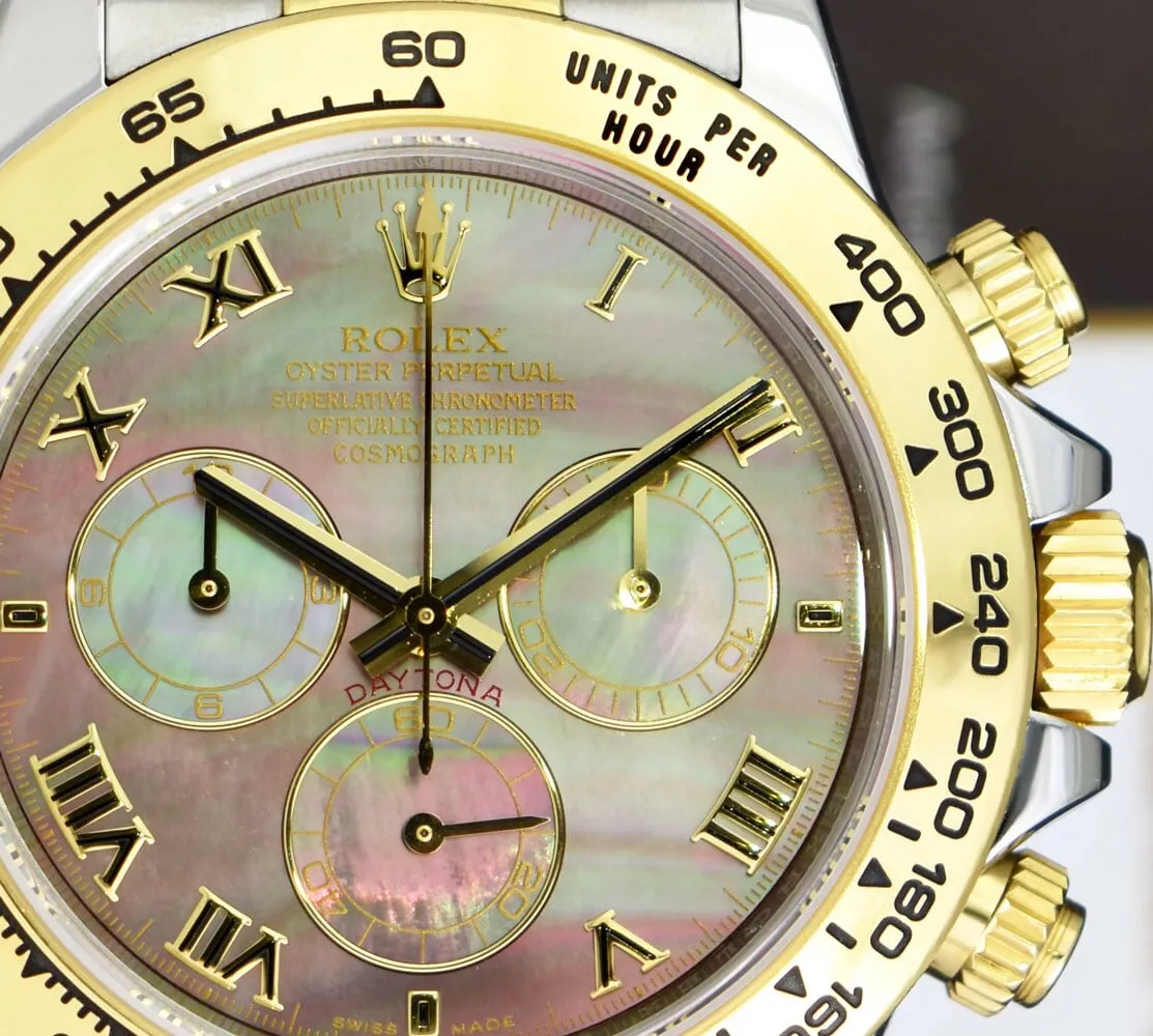ROLEX 18kt Gold & Stainless Steel Daytona Tahitian Mother of Pearl Roman Model 116503