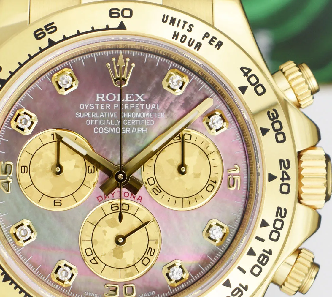 ROLEX 18kt Gold DAYTONA Burgundy Strap Tahitian MOP Diamond Dial Model 116518