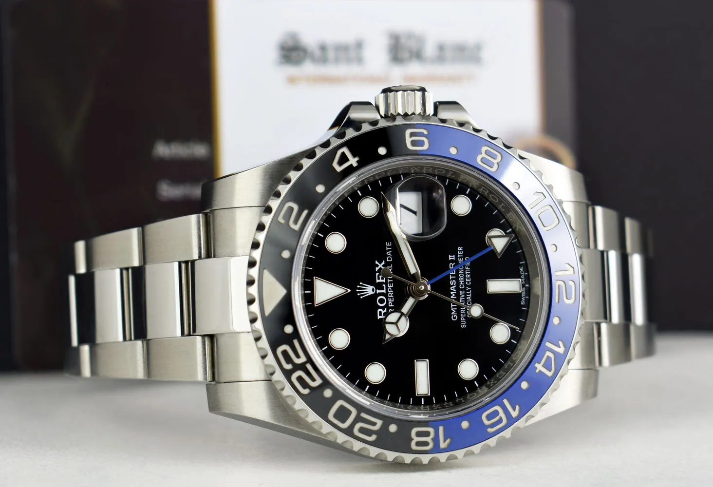 ROLEX 40mm Stainless Steel GMT Master II Blue & Black BATMAN Bezel Model 116710 BLNR