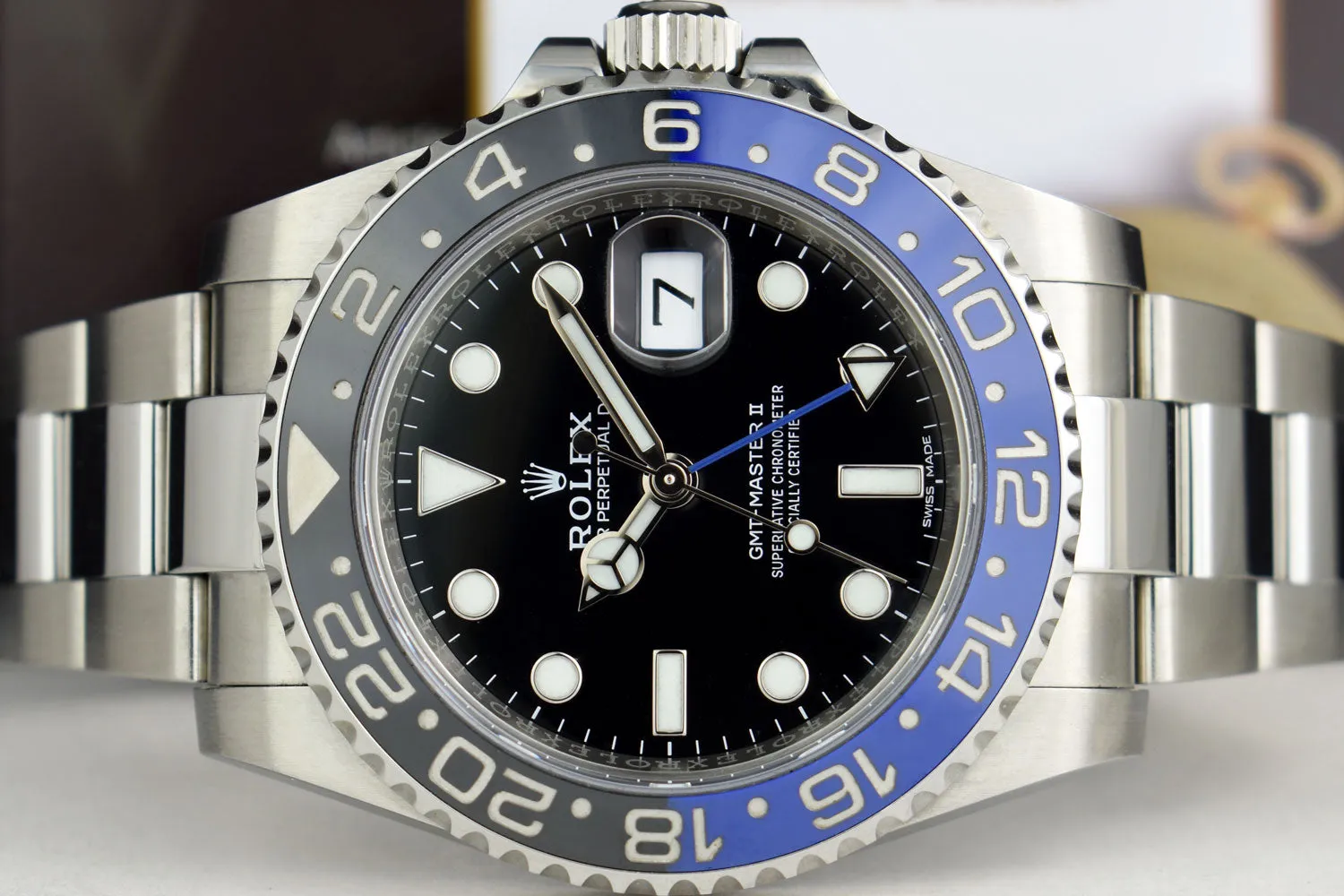ROLEX 40mm Stainless Steel GMT Master II Blue & Black BATMAN Bezel Model 116710 BLNR