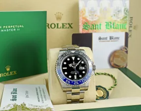ROLEX 40mm Stainless Steel GMT Master II Blue & Black BATMAN Bezel Model 116710 BLNR