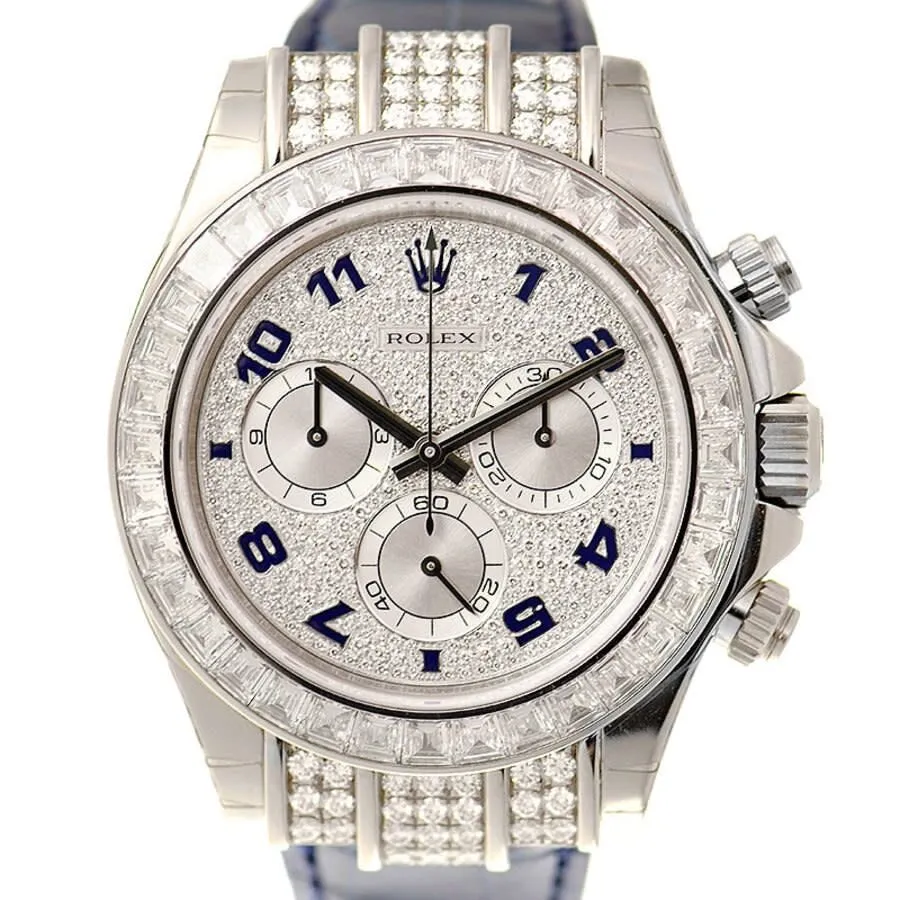 Rolex Cosmorgarph Daytona Pave Diamond Dial 18K White Gold Case Set with 48 Diamonds Leather Strap Men's Watch 116599