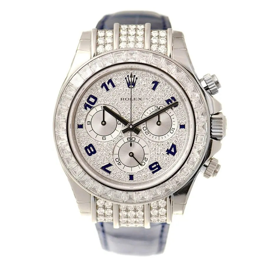 Rolex Cosmorgarph Daytona Pave Diamond Dial 18K White Gold Case Set with 48 Diamonds Leather Strap Men's Watch 116599