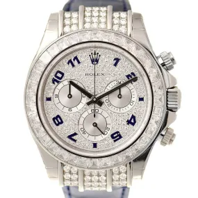 Rolex Cosmorgarph Daytona Pave Diamond Dial 18K White Gold Case Set with 48 Diamonds Leather Strap Men's Watch 116599