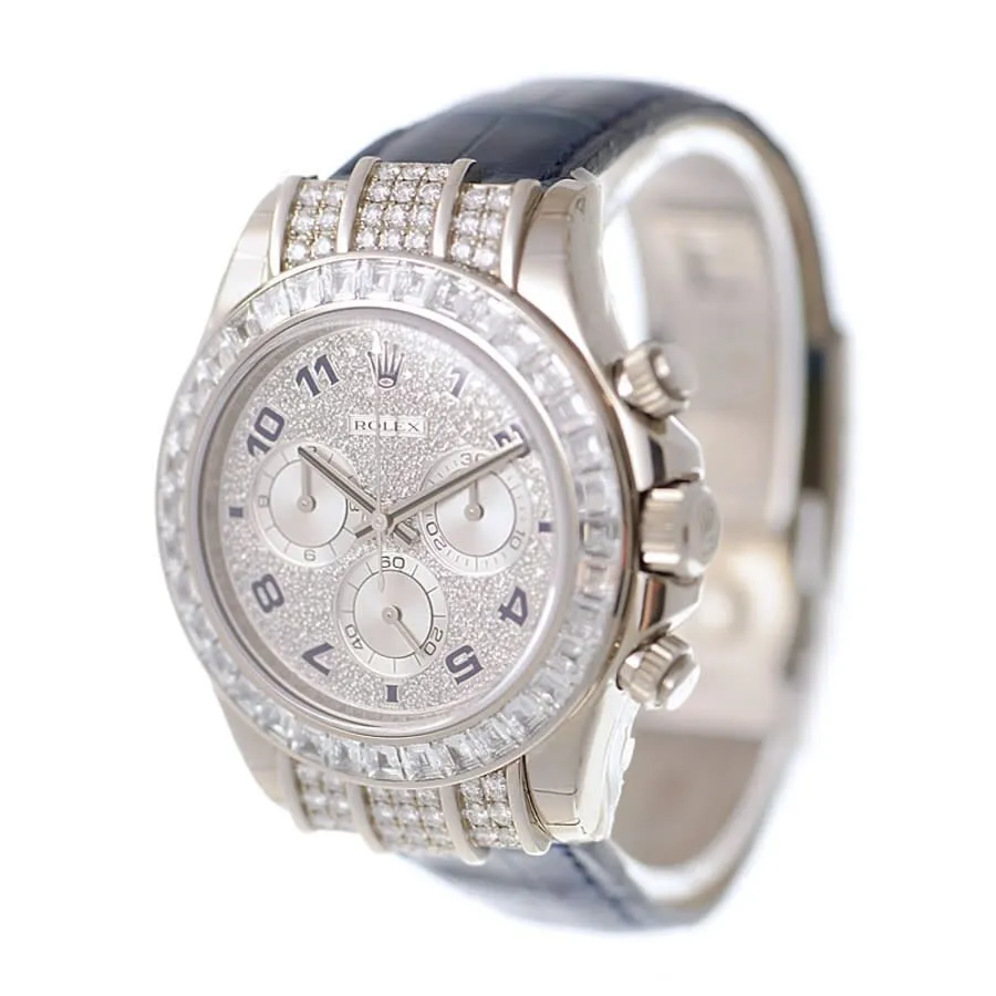 Rolex Cosmorgarph Daytona Pave Diamond Dial 18K White Gold Case Set with 48 Diamonds Leather Strap Men's Watch 116599
