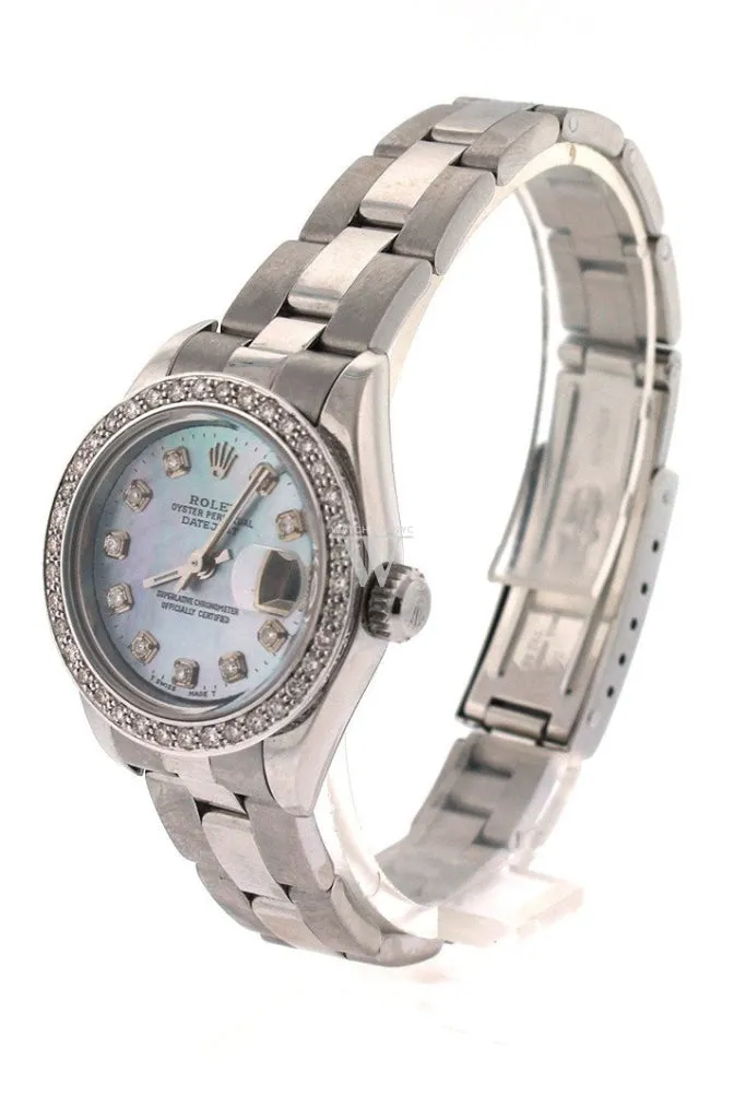 Rolex Custom Datejust 26 Blue Mother of Pearl Diamond Dial Diamond Bezel Men's Watch 179160 Pre-owned