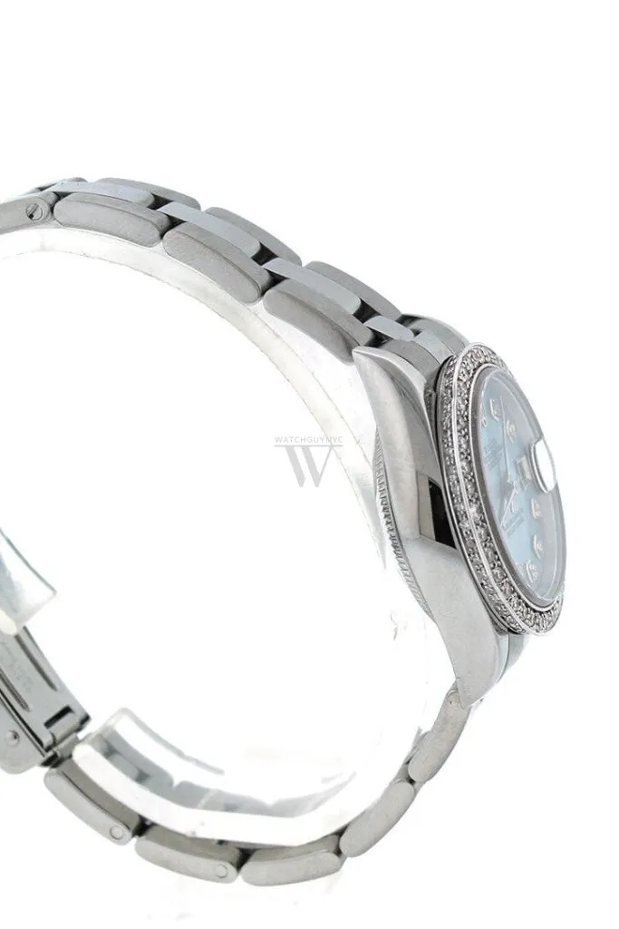Rolex Custom Datejust 26 Blue Mother of Pearl Diamond Dial Diamond Bezel Men's Watch 179160 Pre-owned