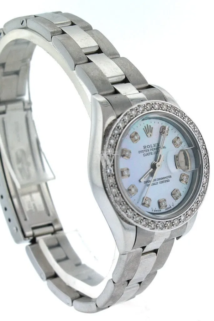 Rolex Custom Datejust 26 Blue Mother of Pearl Diamond Dial Diamond Bezel Men's Watch 179160 Pre-owned