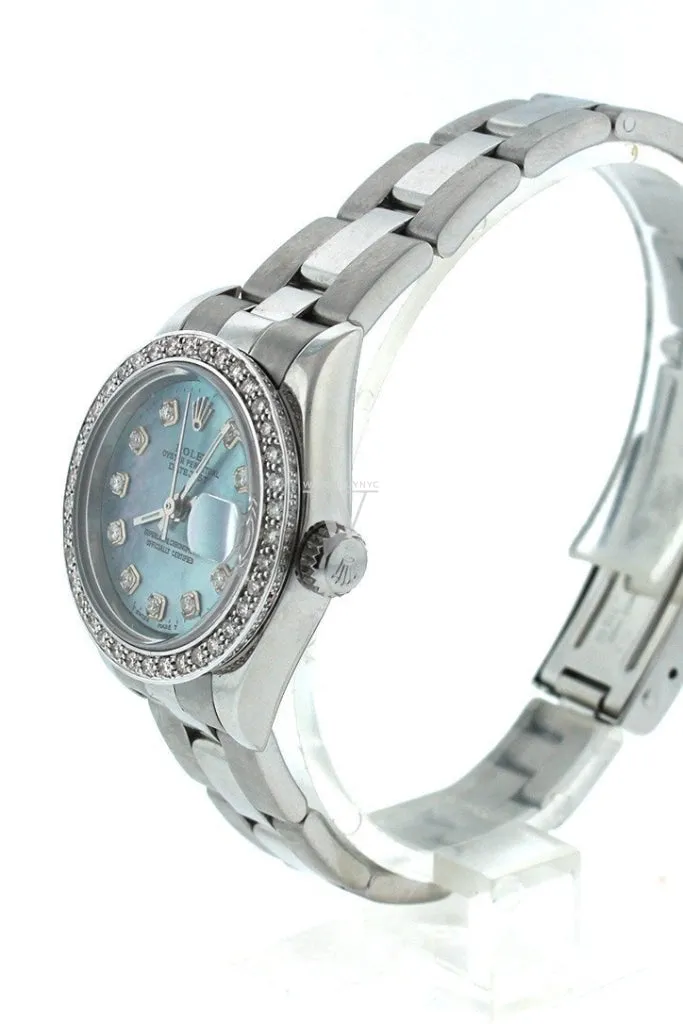 Rolex Custom Datejust 26 Blue Mother of Pearl Diamond Dial Diamond Bezel Men's Watch 179160 Pre-owned