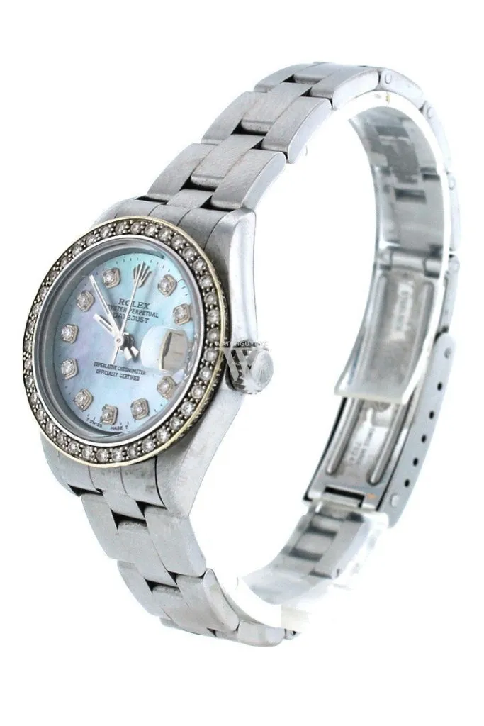 Rolex Custom Datejust 26 Blue Mother of Pearl Diamond Dial Diamond Bezel Men's Watch 179160 Pre-owned