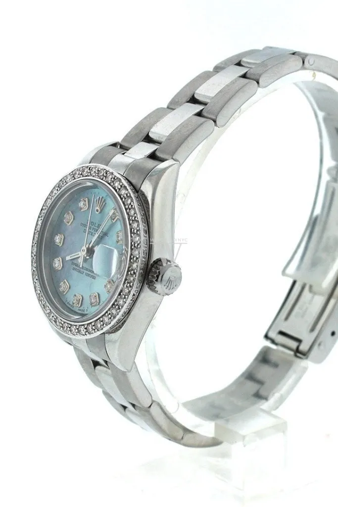 Rolex Custom Datejust 26 Blue Mother of Pearl Diamond Dial Diamond Bezel Men's Watch 179160 Pre-owned