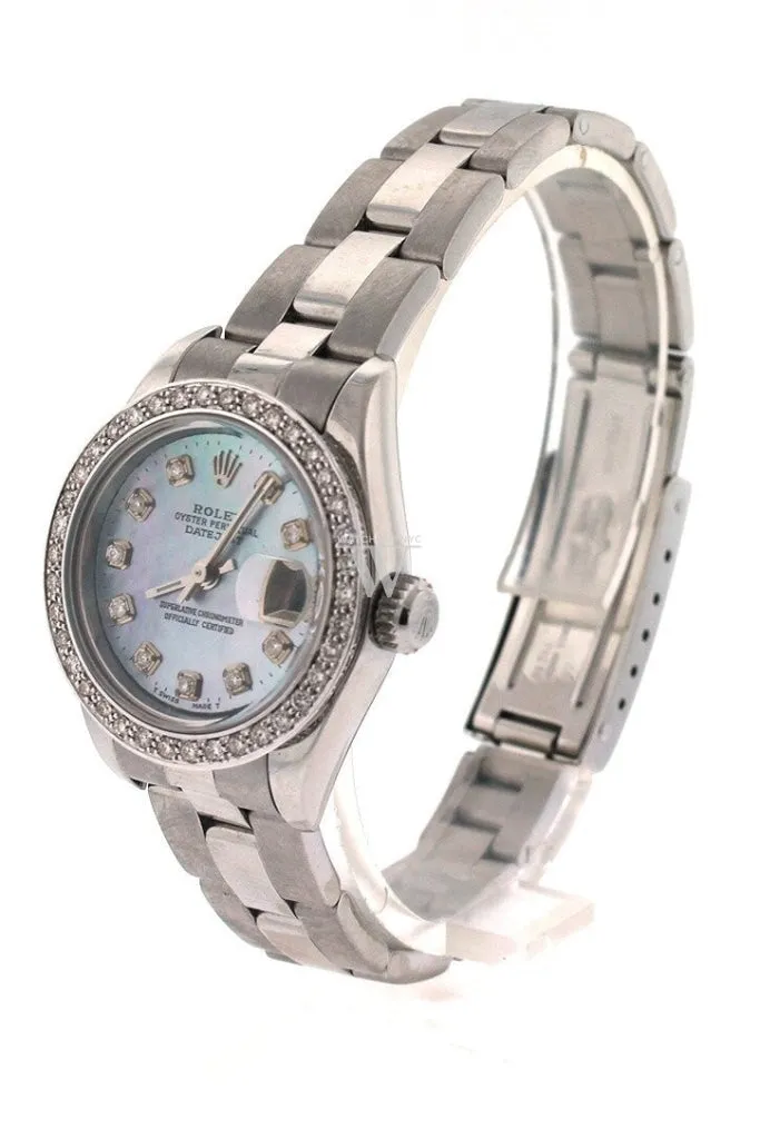 Rolex Custom Datejust 26 Blue Mother of Pearl Diamond Dial Diamond Bezel Men's Watch 179160 Pre-owned