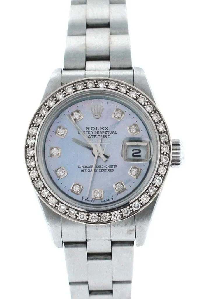 Rolex Custom Datejust 26 Blue Mother of Pearl Diamond Dial Diamond Bezel Men's Watch 179160 Pre-owned