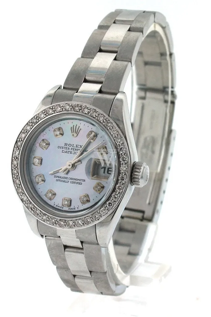 Rolex Custom Datejust 26 Blue Mother of Pearl Diamond Dial Diamond Bezel Men's Watch 179160 Pre-owned