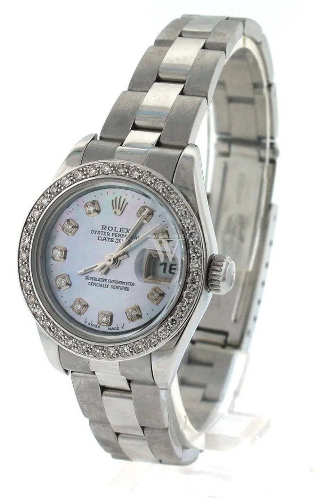 Rolex Custom Datejust 26 Blue Mother of Pearl Diamond Dial Diamond Bezel Men's Watch 179160 Pre-owned