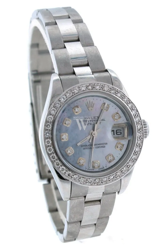 Rolex Custom Datejust 26 Blue Mother of Pearl Diamond Dial Diamond Bezel Men's Watch 179160 Pre-owned