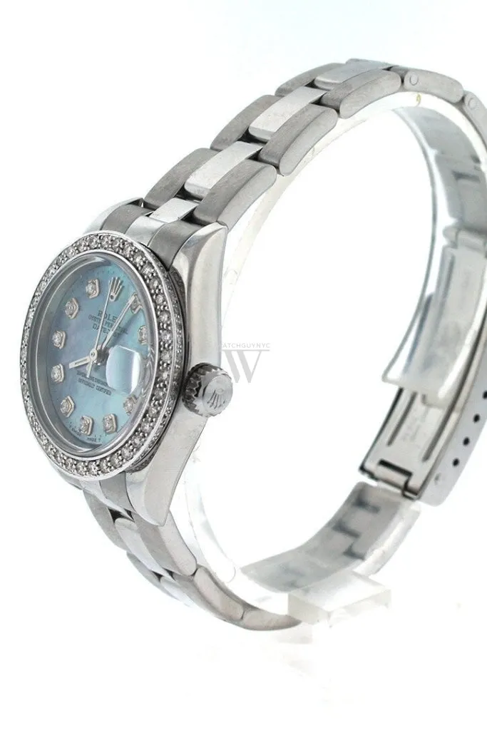Rolex Custom Datejust 26 Blue Mother of Pearl Diamond Dial Diamond Bezel Men's Watch 179160 Pre-owned