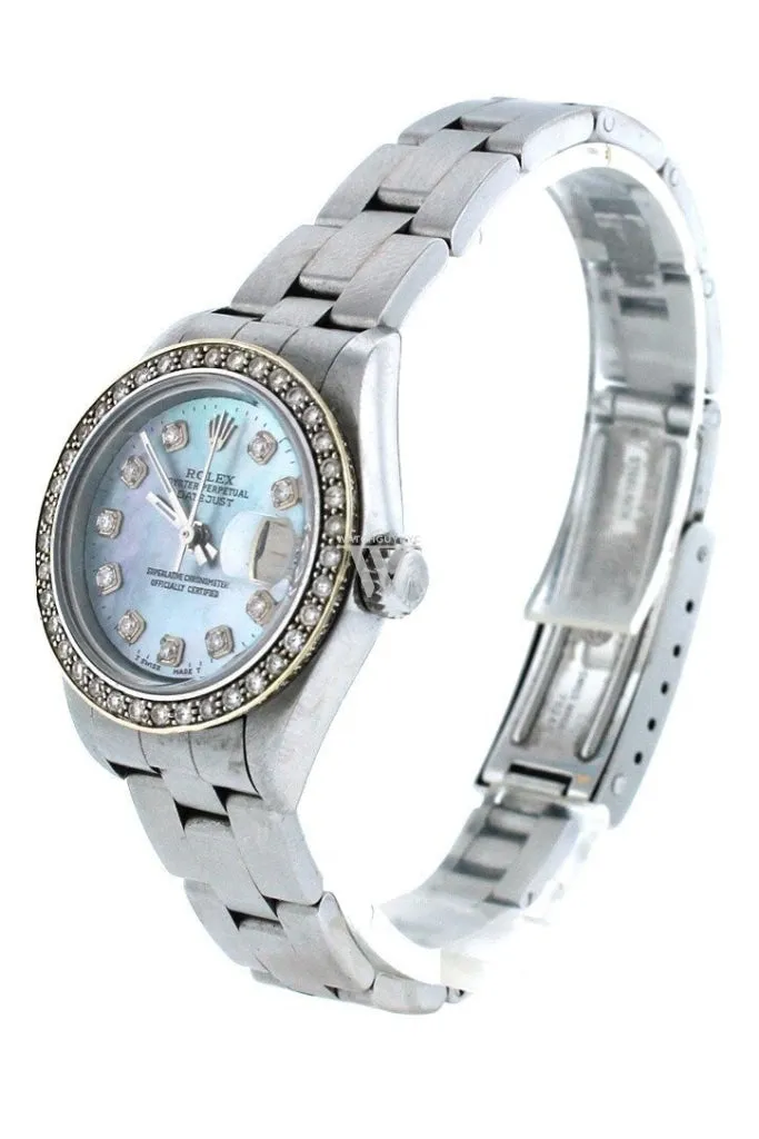 Rolex Custom Datejust 26 Blue Mother of Pearl Diamond Dial Diamond Bezel Men's Watch 179160 Pre-owned