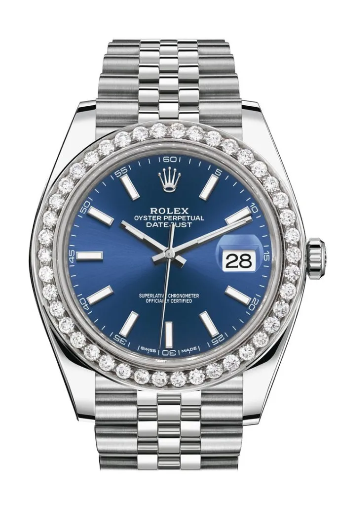 Rolex Custom Diamond Bezel Datejust 41mm Blue Dial Steel Jubilee Men's Watch 126300