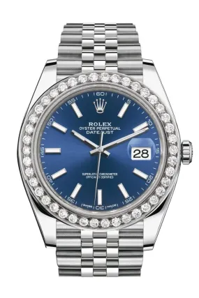 Rolex Custom Diamond Bezel Datejust 41mm Blue Dial Steel Jubilee Men's Watch 126300