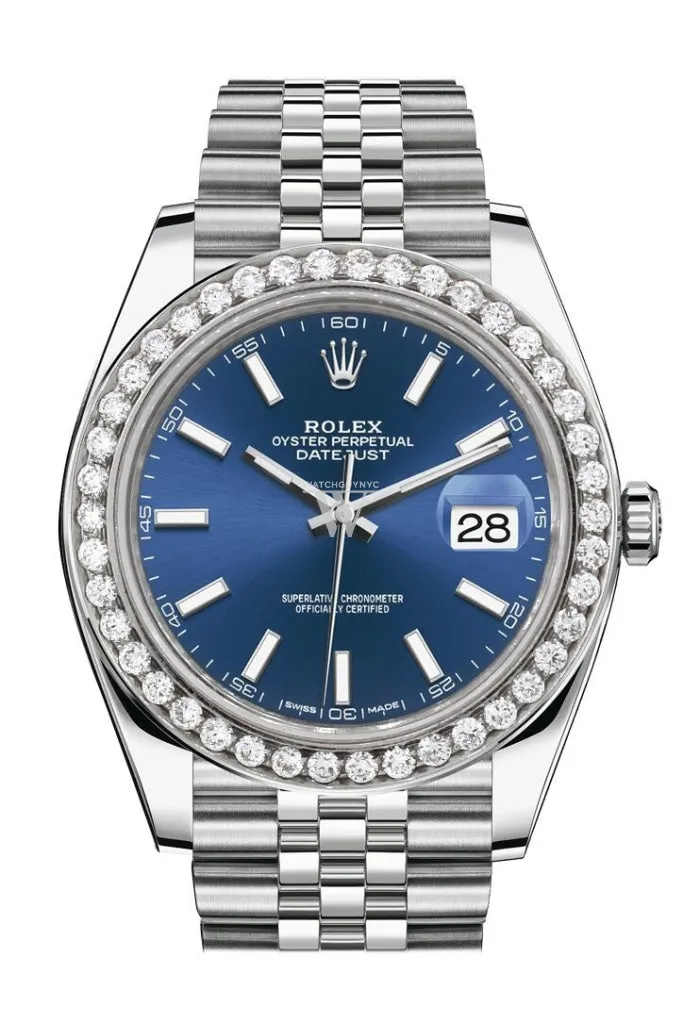 Rolex Custom Diamond Bezel Datejust 41mm Blue Dial Steel Jubilee Men's Watch 126300