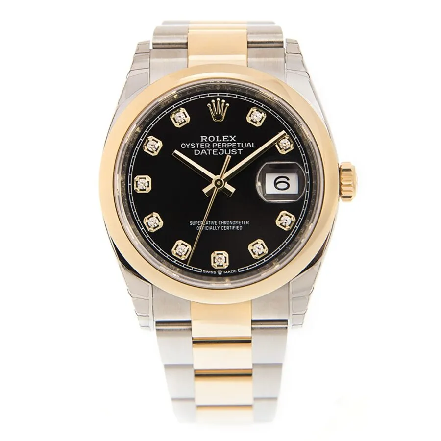 Rolex Datejust 36 Black Diamond Dial Men's Steel and 18k Yellow Gold Jubilee Watch 126203BKDO