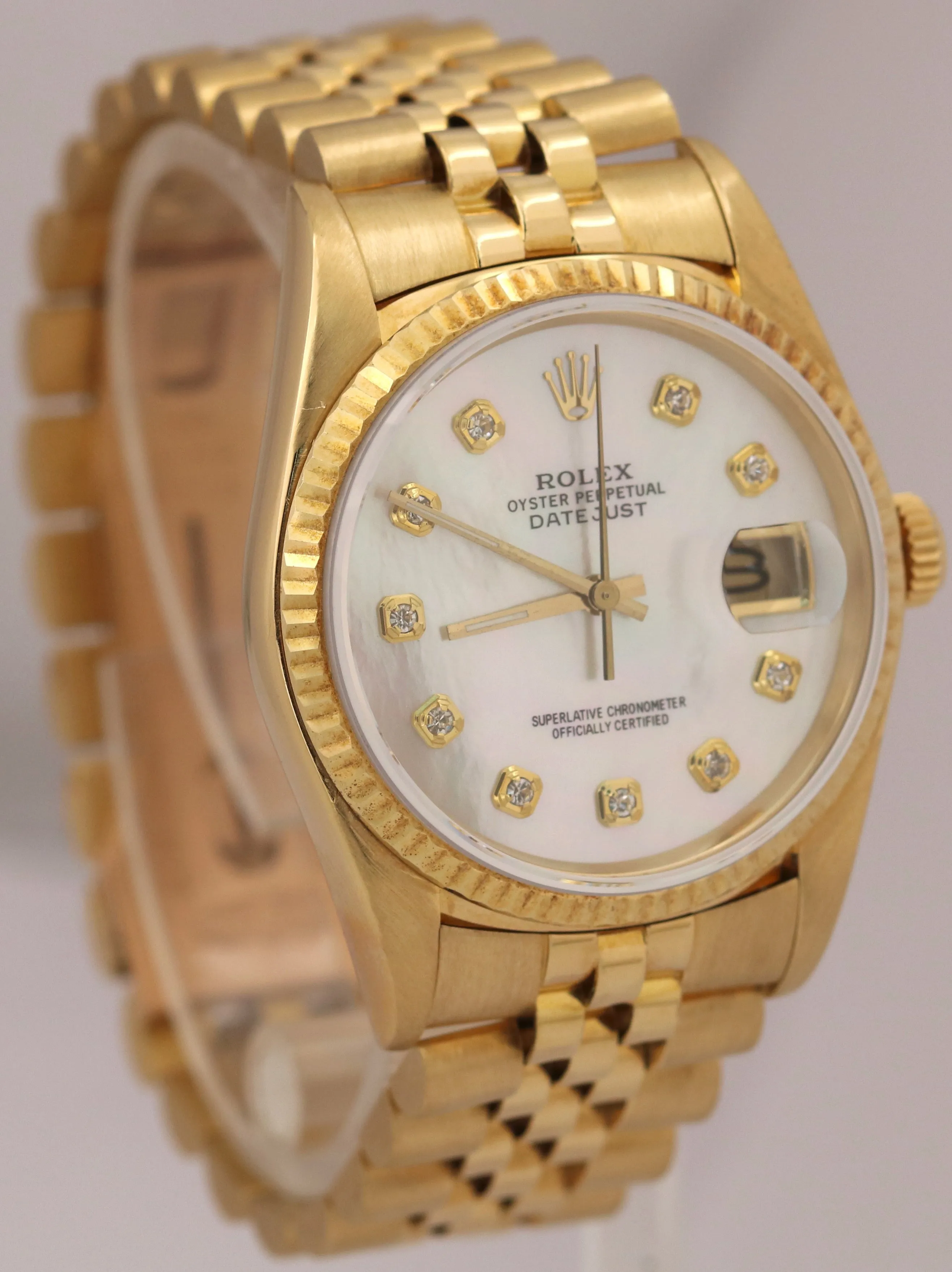 Rolex DateJust 36mm 16018 MOTHER OF PEARL DIAMOND 18K Yellow Gold JUBILEE Watch