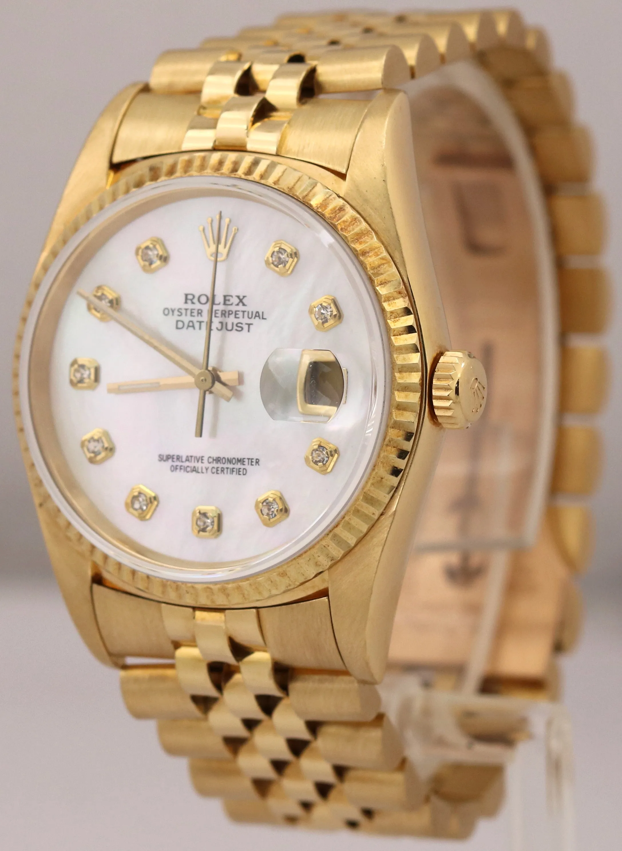 Rolex DateJust 36mm 16018 MOTHER OF PEARL DIAMOND 18K Yellow Gold JUBILEE Watch