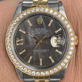 Rolex Datejust 36mm 16233 Men's or Women's Watch.  Custom 18k Yellow gold Oversized Diamond Bezel and Tahitian Mother Of Pearl Diamond Dial