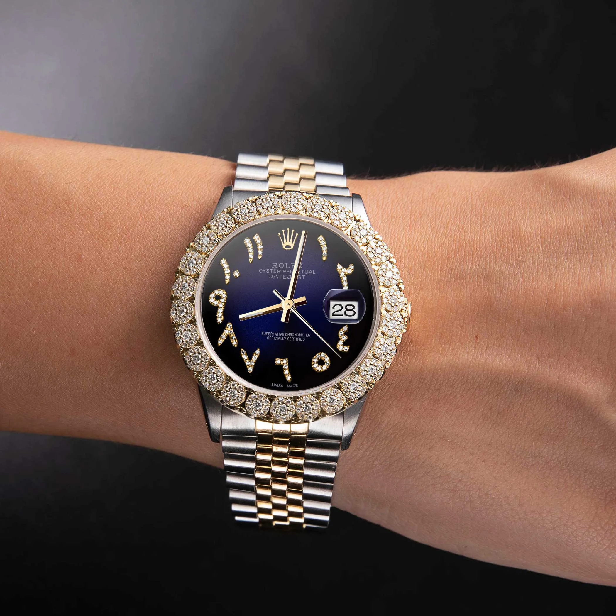 Rolex Datejust Diamond Bezel Watch 36mm Dark Blue Arabic Dial | 2.25ct