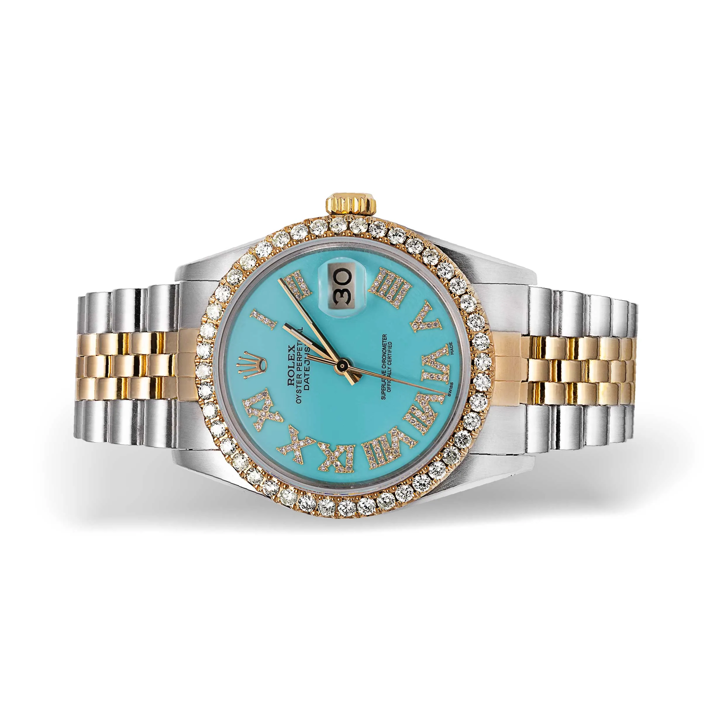 Rolex Datejust Diamond Bezel Watch 36mm Turquoise Roman Dial | 2.25ct