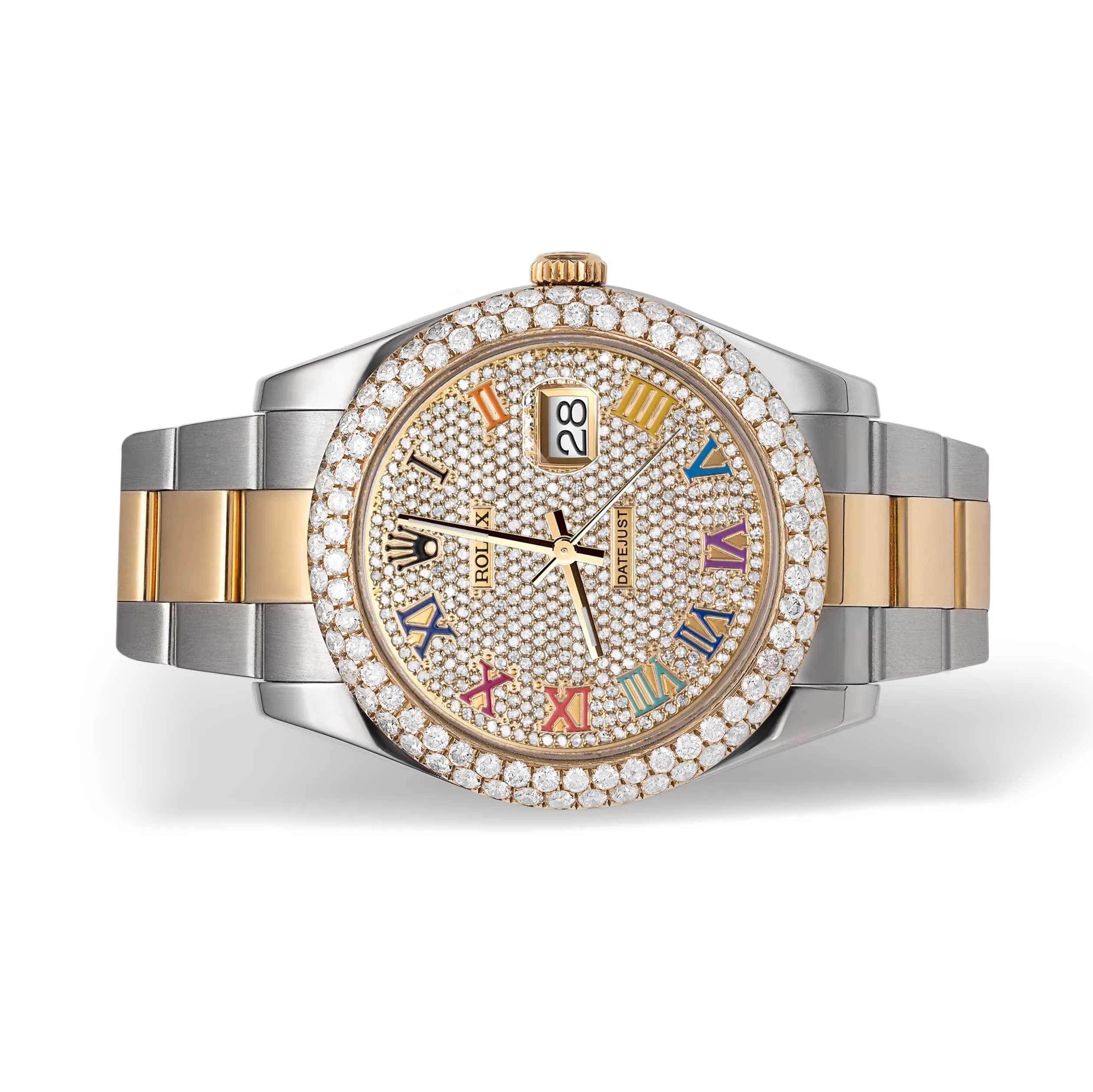 Rolex Datejust Diamond Bezel Watch 41mm Rainbow Roman Dial | 7.50ct