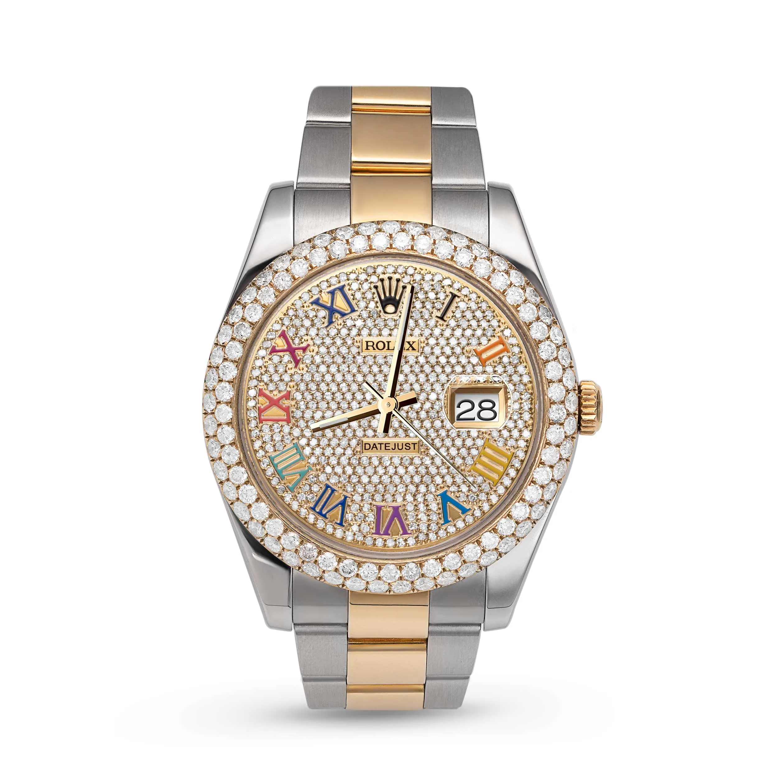Rolex Datejust Diamond Bezel Watch 41mm Rainbow Roman Dial | 7.50ct