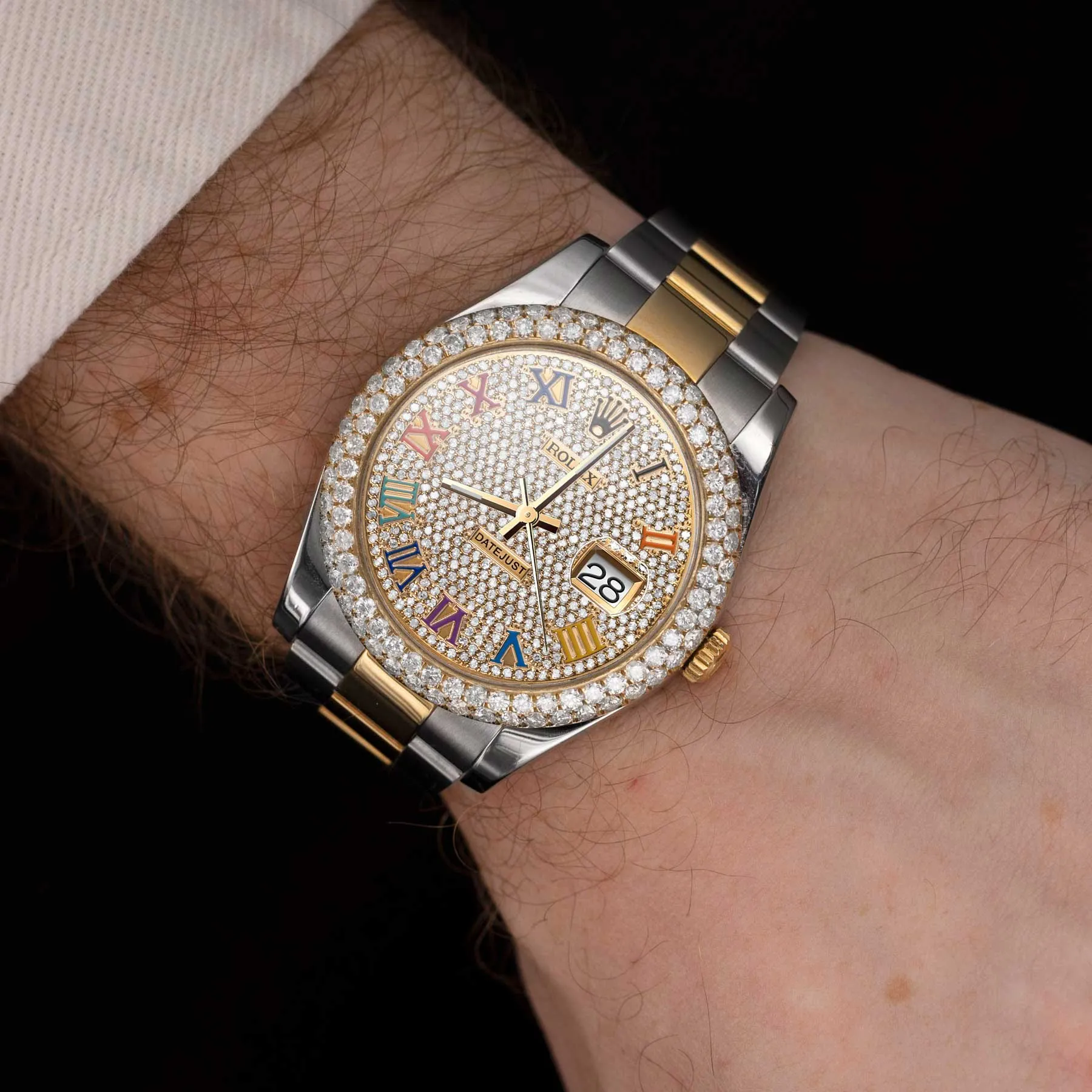 Rolex Datejust Diamond Bezel Watch 41mm Rainbow Roman Dial | 7.50ct
