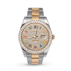 Rolex Datejust Diamond Bezel Watch 41mm Rainbow Roman Dial | 7.50ct