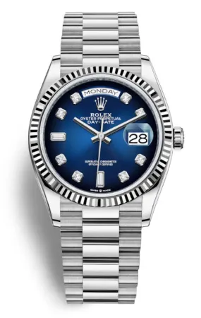 Rolex Day-Date 36 Automatic Blue Diamond Dial 18kt White Gold President Watch 128239BLDP