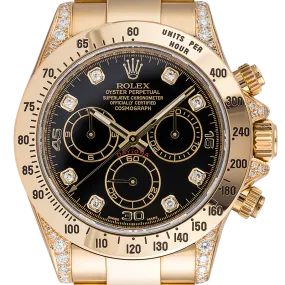Rolex Daytona 18ct Yellow Gold Diamond Set Black/Diamonds Dial 116528