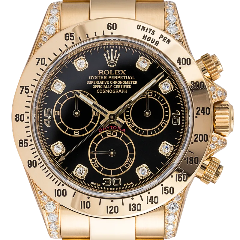Rolex Daytona 18ct Yellow Gold Diamond Set Black/Diamonds Dial 116528
