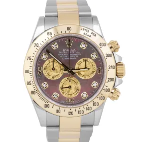 Rolex Daytona Cosmograph FACTORY DARK MOP DIAMOND 18K Gold Two-Tone 116523 BOX