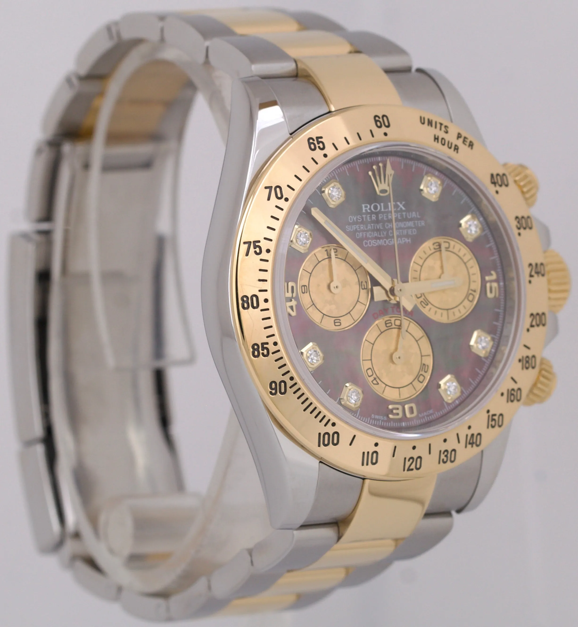 Rolex Daytona Cosmograph FACTORY DARK MOP DIAMOND 18K Gold Two-Tone 116523 BOX